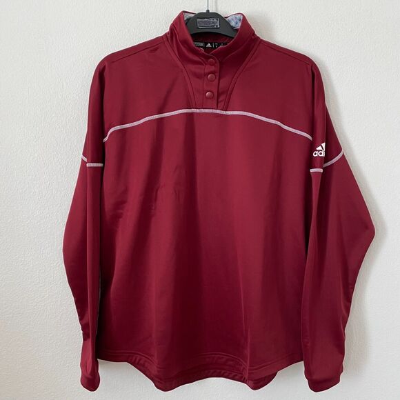 NWT‎ Adidas Sweater Aeroready 1/4 Snap Long Sleeve Burgundy Fleece L (42-44) - Picture 1 of 16